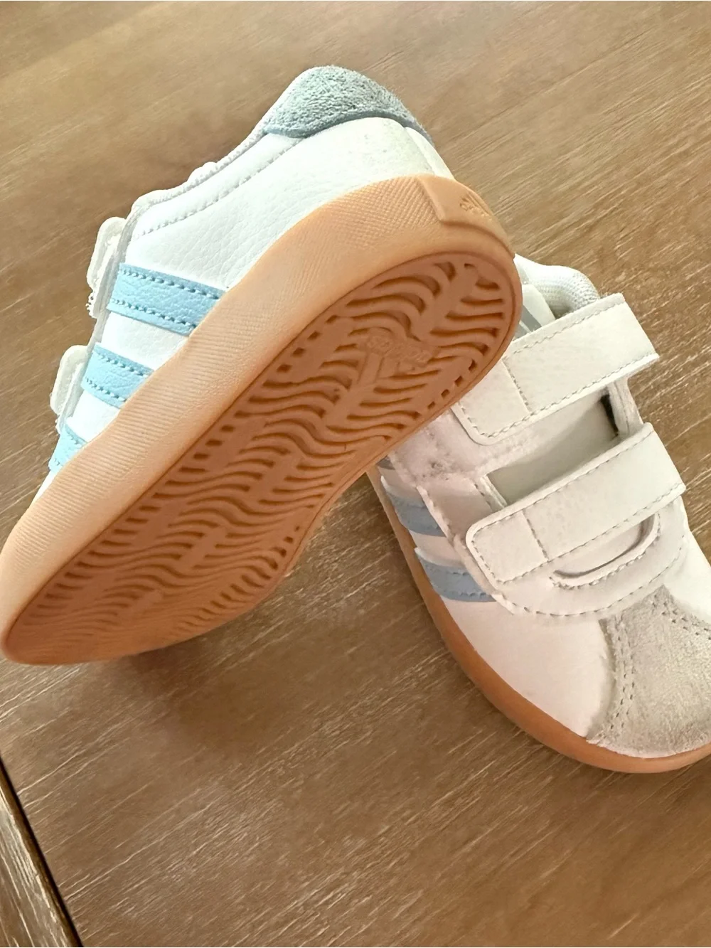 adidas White and Gum Velcro Toddler Sneakers